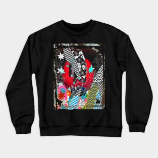 Red Japanese Lanterns Night Street Lights Lamps Floral Pattern Collage Art 86 Crewneck Sweatshirt